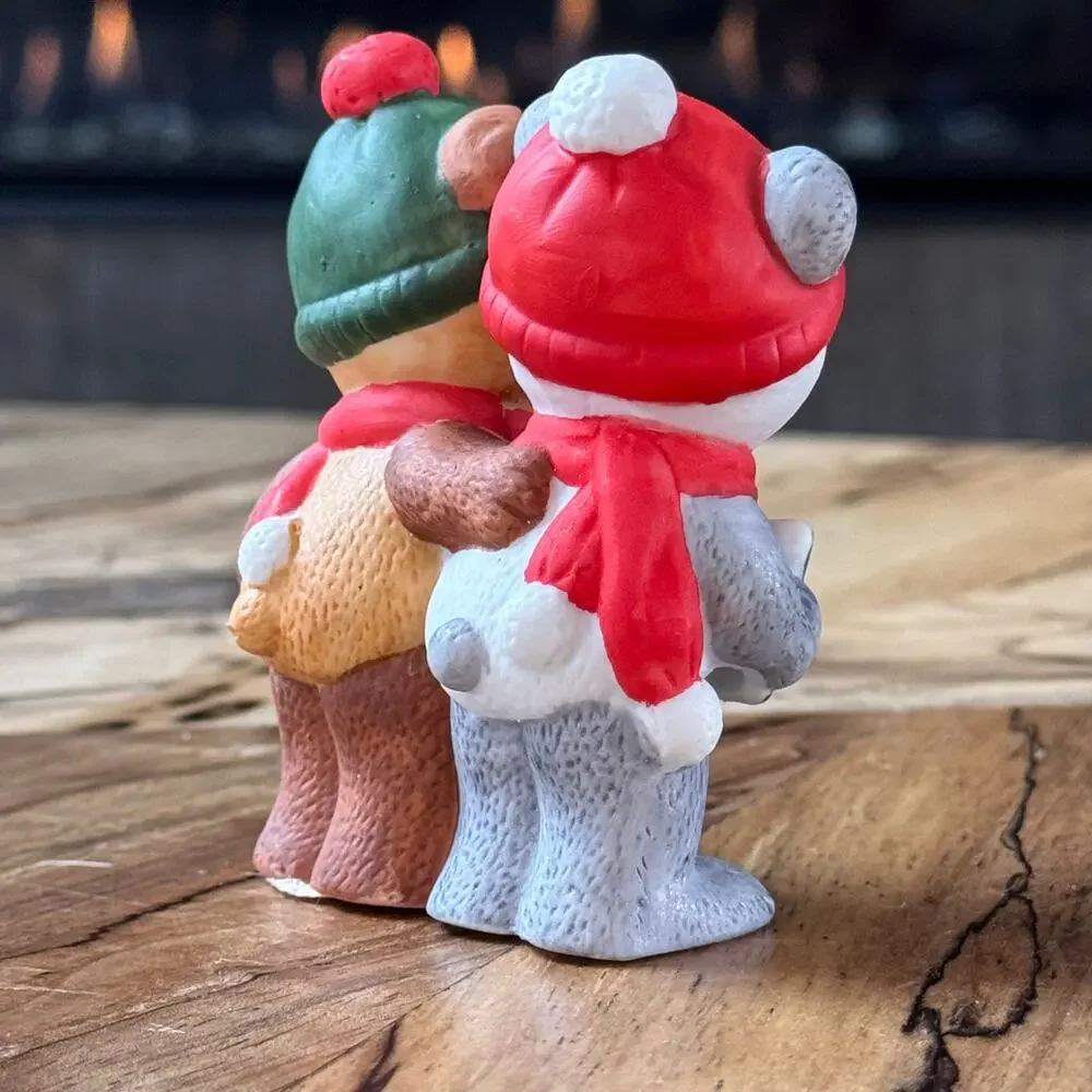 1984 Vintage Bear Christmas Carolers, Ceramic Bisque Figurine by Applause